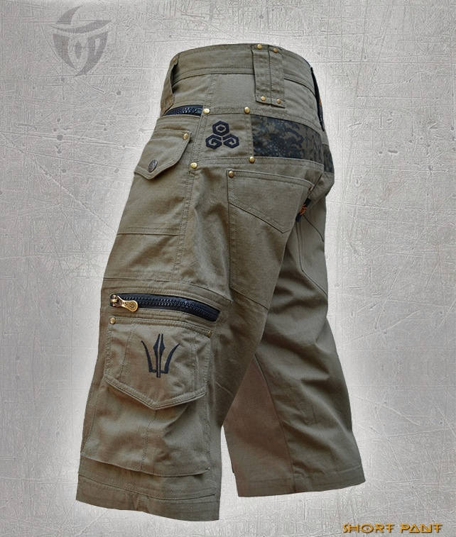 Men Short Pants Psy Trance Boho,Cargo Pants,Hipster,Tribal,Steampunk,Burning Man,Festival Pants,Pocket Pants,Brass Hard Wear,Gift For Men