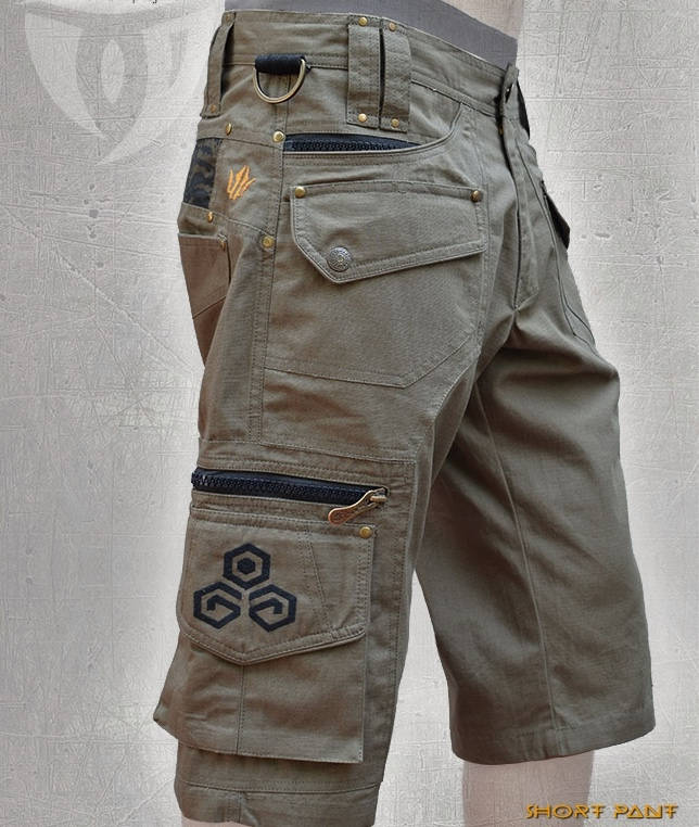 Men Short Pants Psy Trance Boho,Cargo Pants,Hipster,Tribal,Steampunk,Burning Man,Festival Pants,Pocket Pants,Brass Hard Wear,Gift For Men