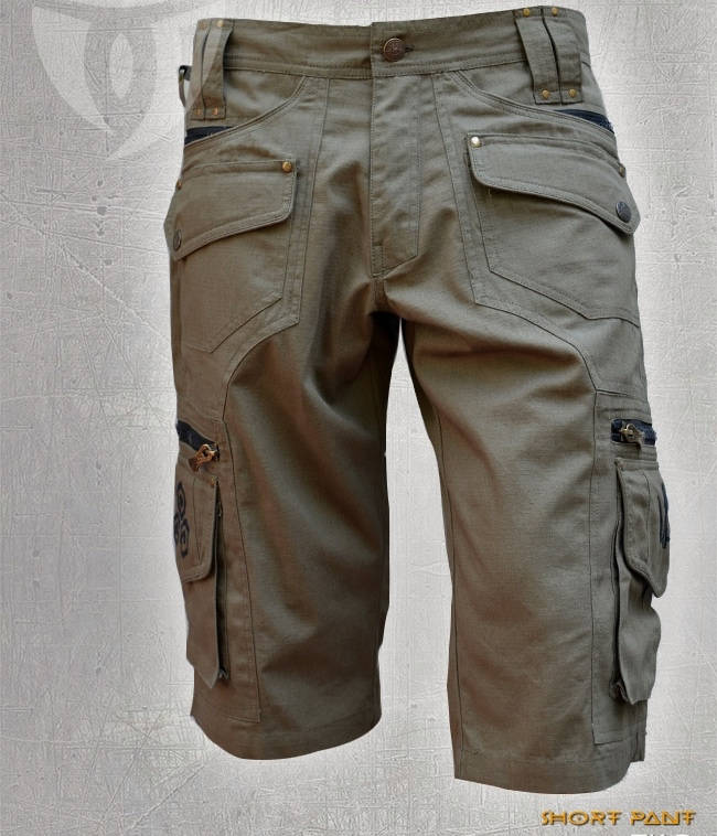 Men Short Pants Psy Trance Boho,Cargo Pants,Hipster,Tribal,Steampunk,Burning Man,Festival Pants,Pocket Pants,Brass Hard Wear,Gift For Men